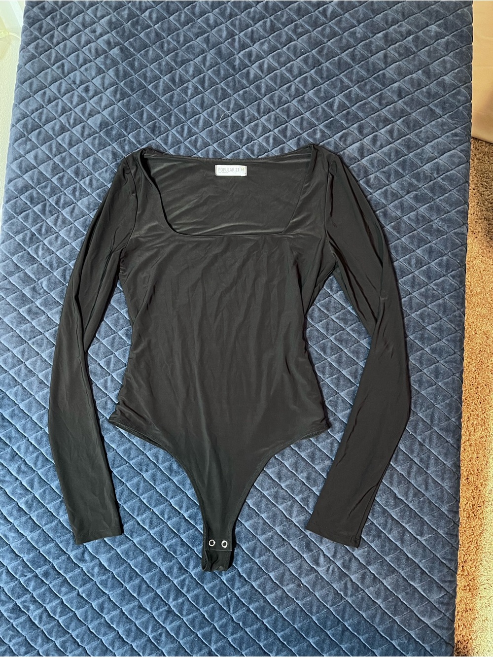 Long-Sleeve Square Neck Black Bodysuit - Simple Basics - Dress up or Down - Sz M